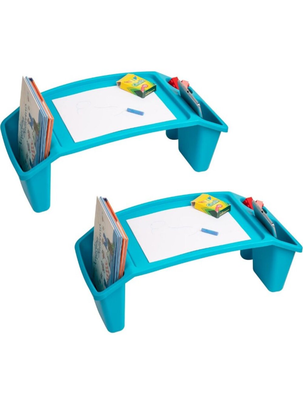Portable Kids Lap Desk Set of 2 - Activity Tray with Side Storage for Drawing